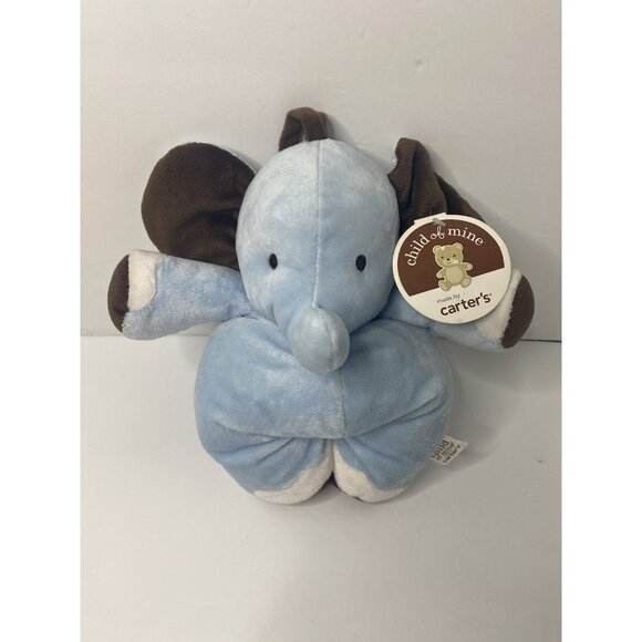 Carter's Child of Mine Blue Brown White Musical Elephant Crib Pull Plush Toy - Picture 1 of 9
